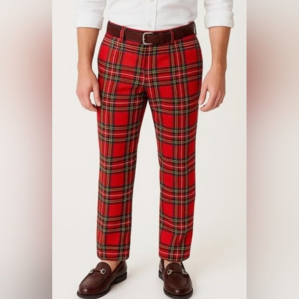 Burberry Children Boys Wool Dress Pants Red Tartan Plaid Winter Lined 14Y 30"W